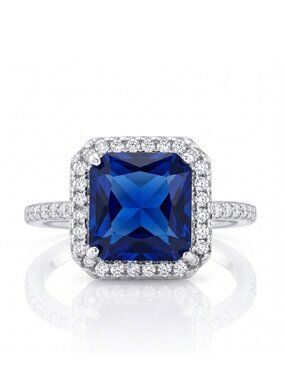 Blue Halo Square-Cut Sapphire Engagement Ring